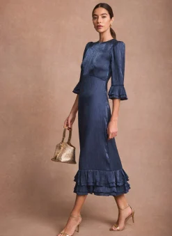 Navy Metallic Midi Dress