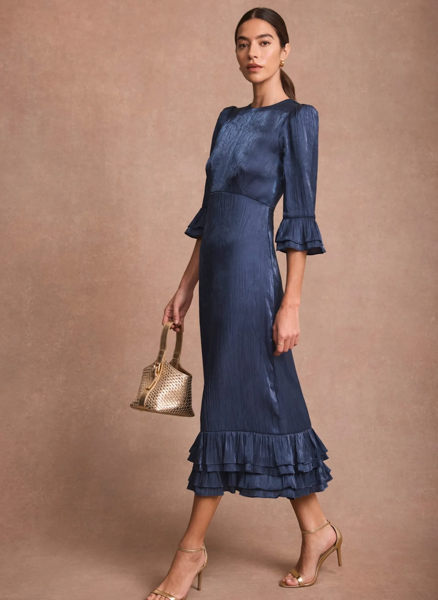 Navy Metallic Midi Dress