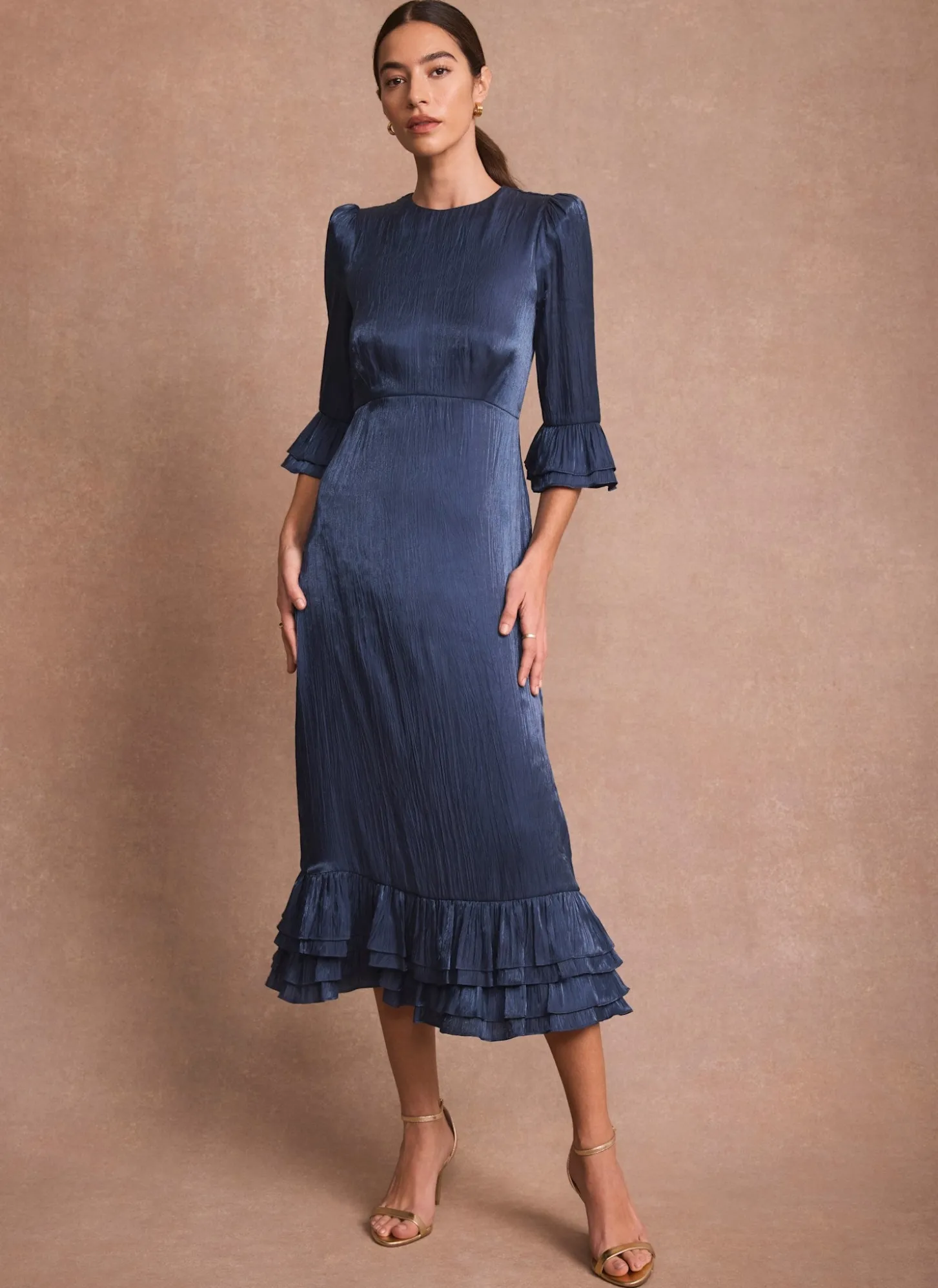 Navy Metallic Midi Dress