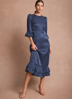 Navy Metallic Midi Dress