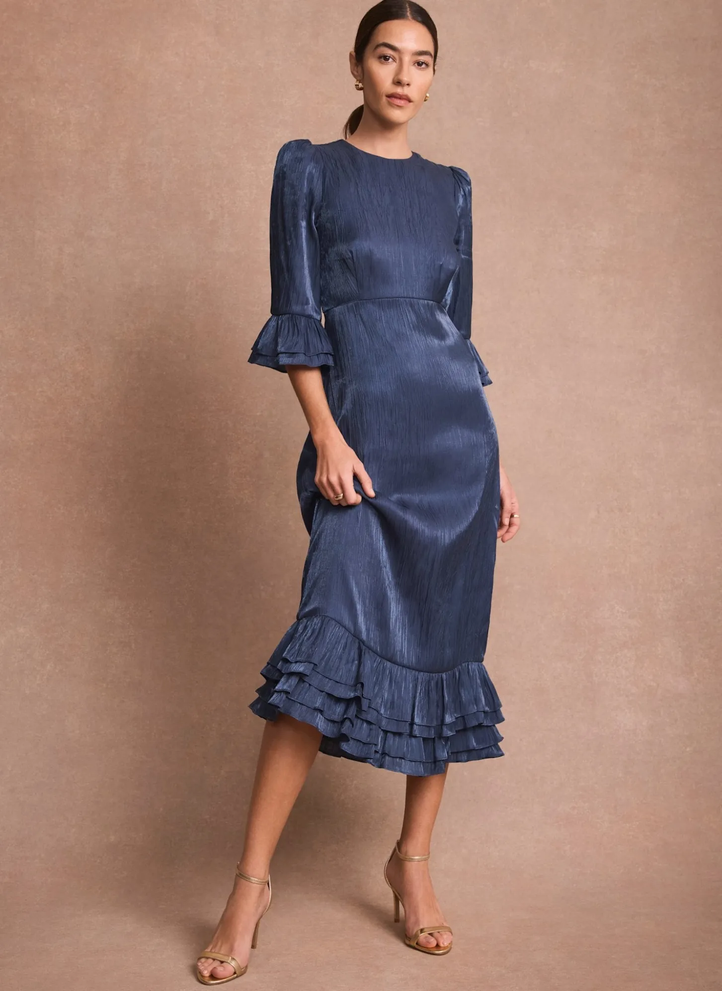 Navy Metallic Midi Dress