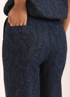 Navy Paisley Denim Wide Jeans