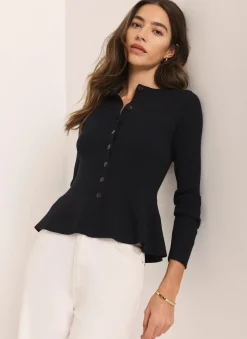 Navy Peplum Knit Cardigan