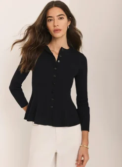 Navy Peplum Knit Cardigan