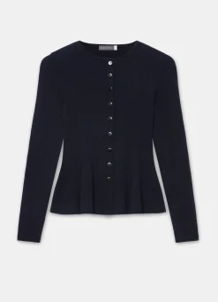 Navy Peplum Knit Cardigan