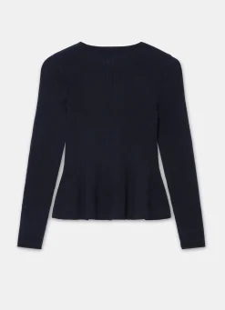 Navy Peplum Knit Cardigan