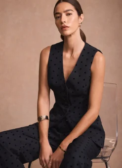 Navy Polka Dot Longline Waistcoat