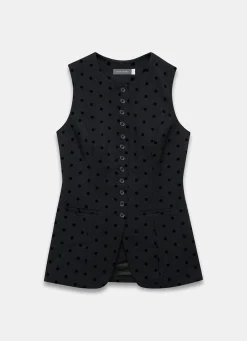 Navy Polka Dot Longline Waistcoat