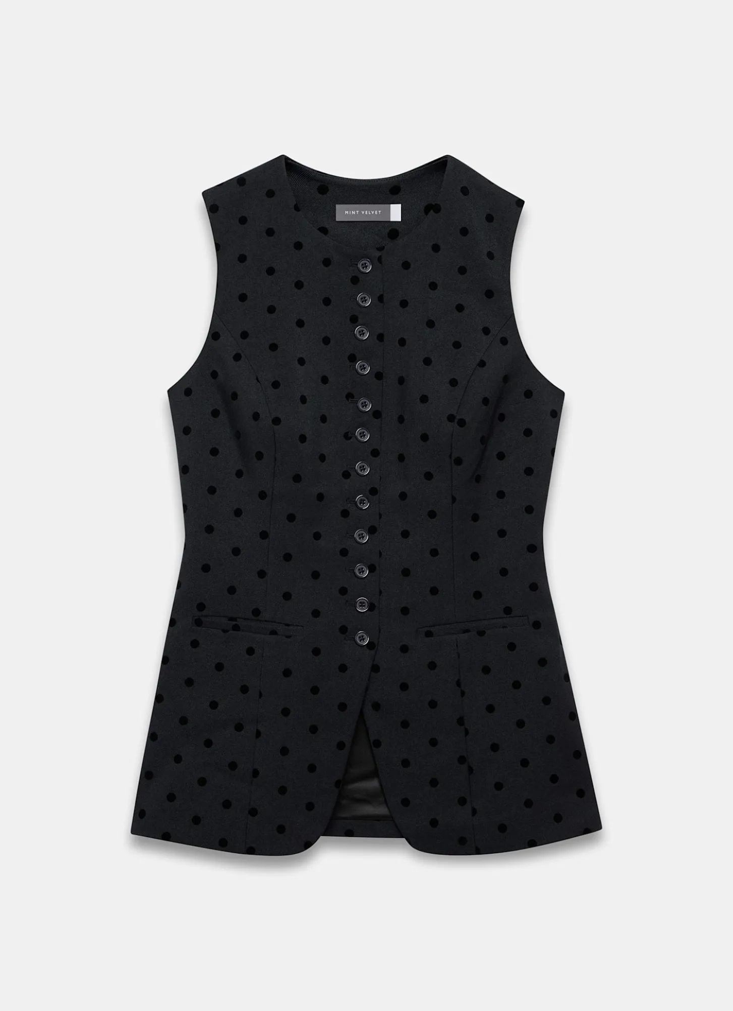 Navy Polka Dot Longline Waistcoat