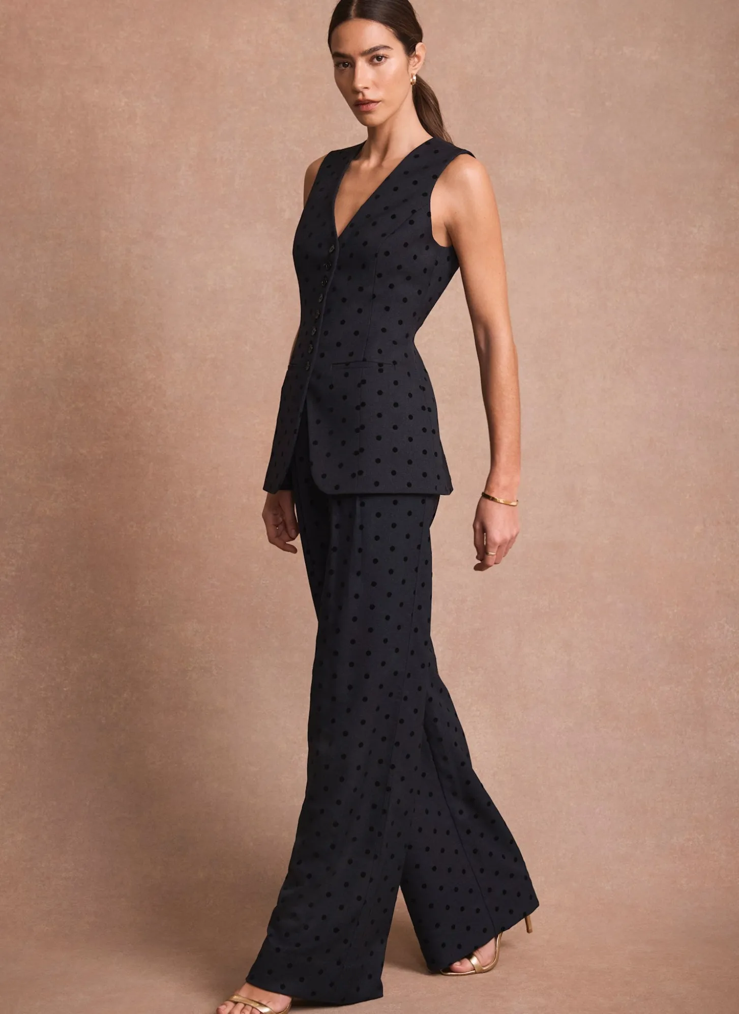 Navy Polka Dot Wide Leg Trousers
