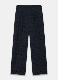 Navy Polka Dot Wide Leg Trousers