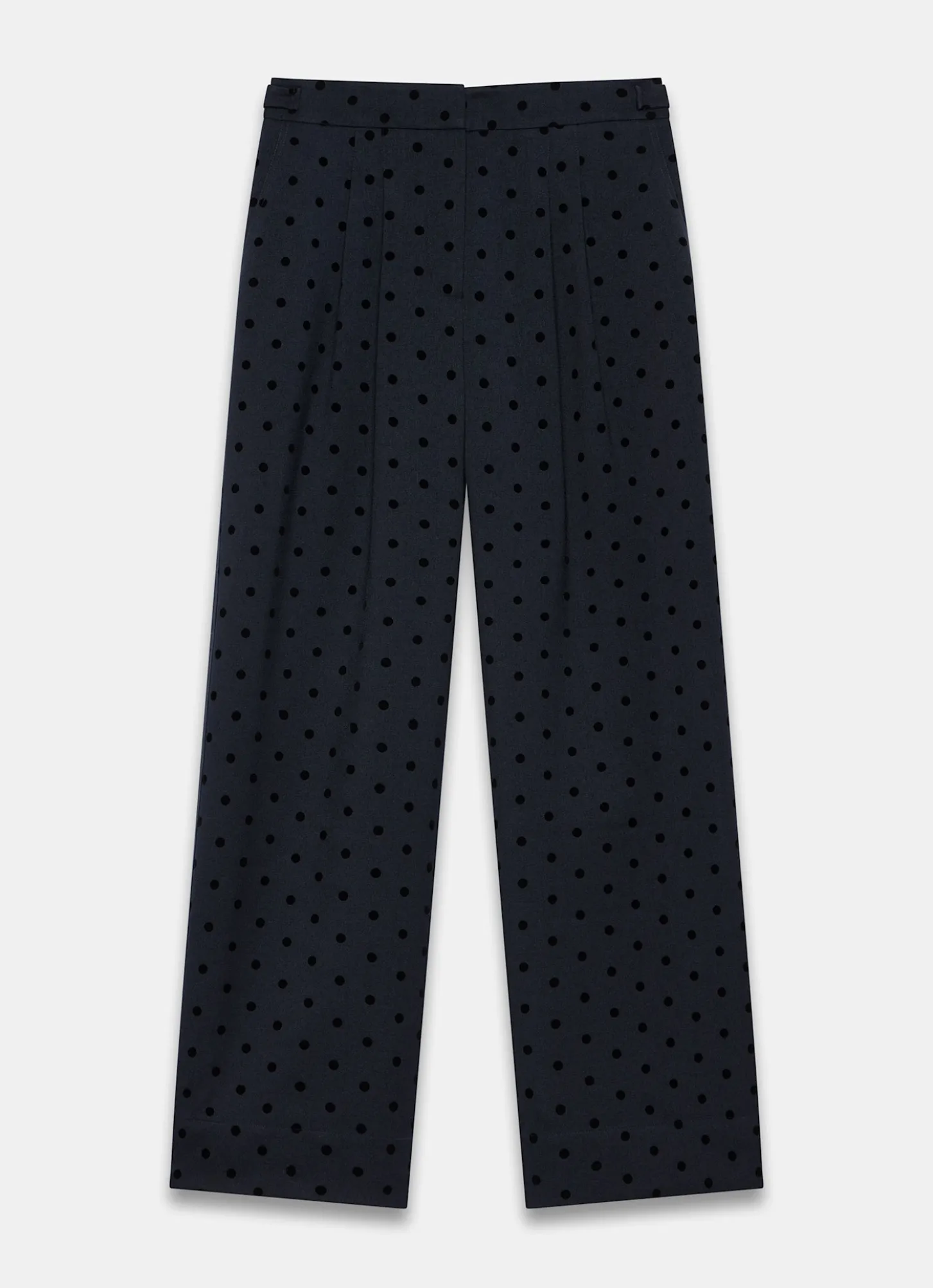 Navy Polka Dot Wide Leg Trousers
