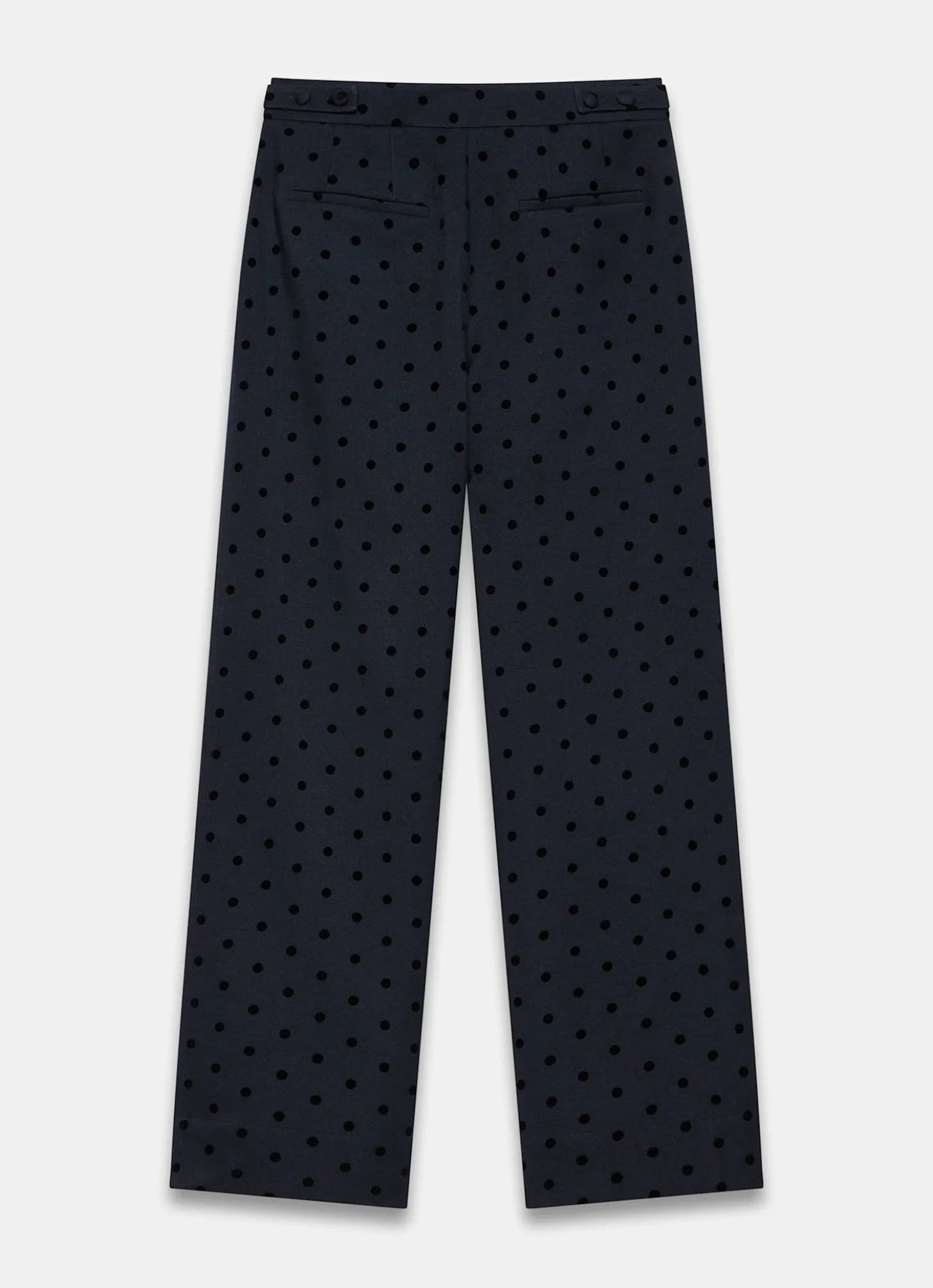 Navy Polka Dot Wide Leg Trousers