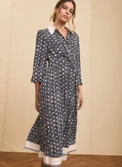 Navy Print Midi Shirt Dress