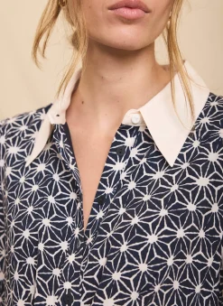 Navy Print Midi Shirt Dress
