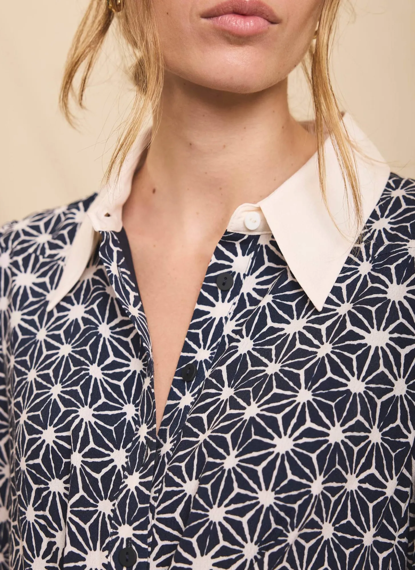 Navy Print Midi Shirt Dress