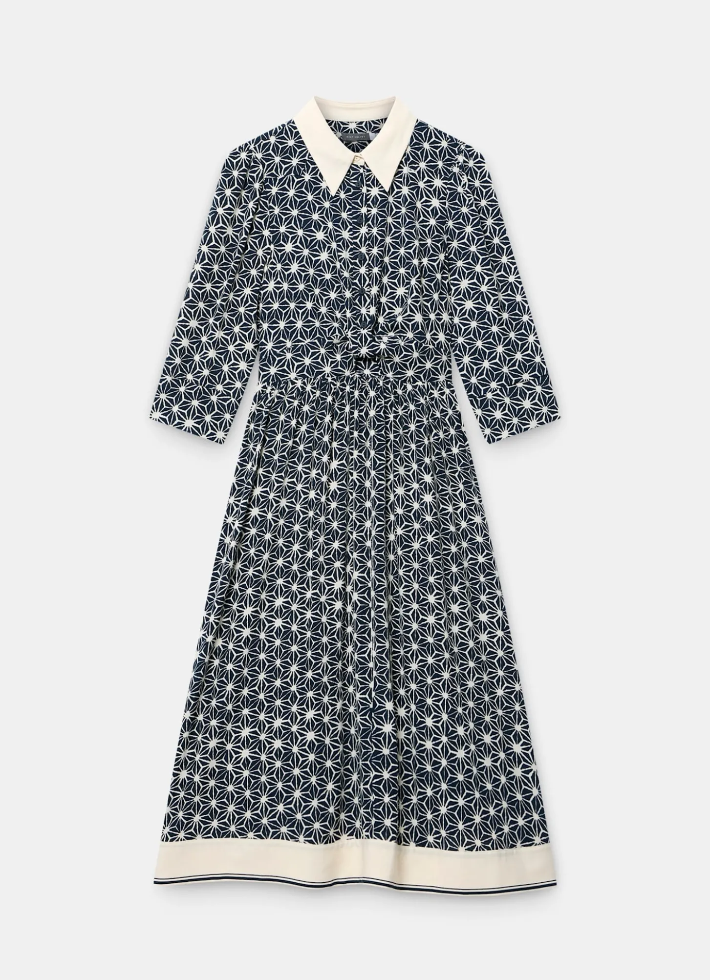 Navy Print Midi Shirt Dress