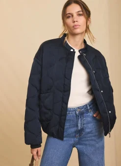 Navy Quilted Bomber Jacket