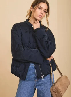 Navy Quilted Bomber Jacket