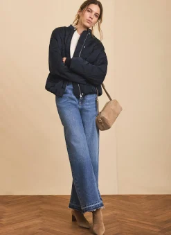 Navy Quilted Bomber Jacket