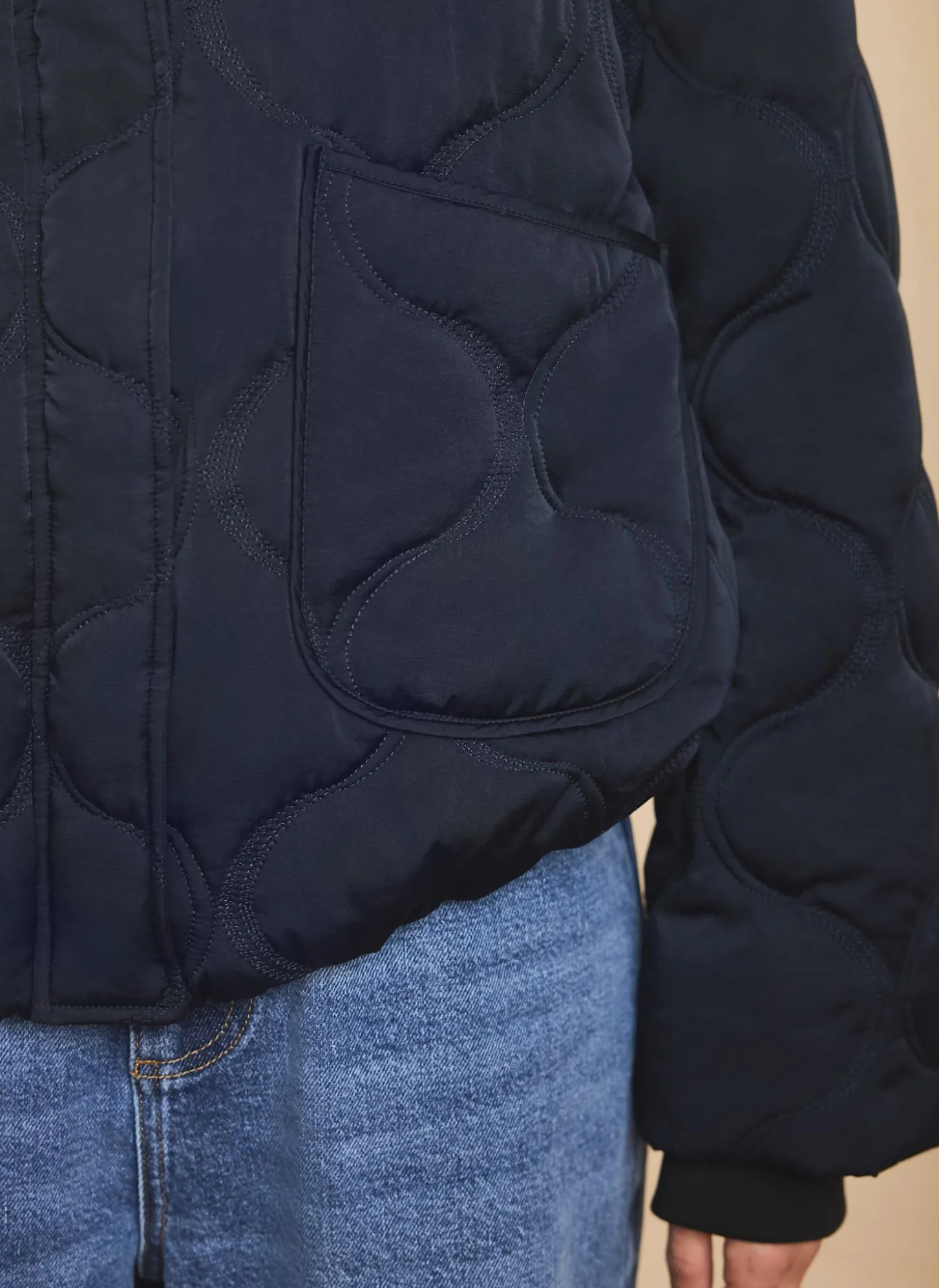Navy Quilted Bomber Jacket