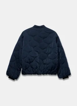 Navy Quilted Bomber Jacket