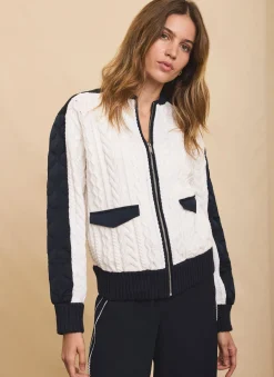 Navy Quilted Cable Knit Jacket