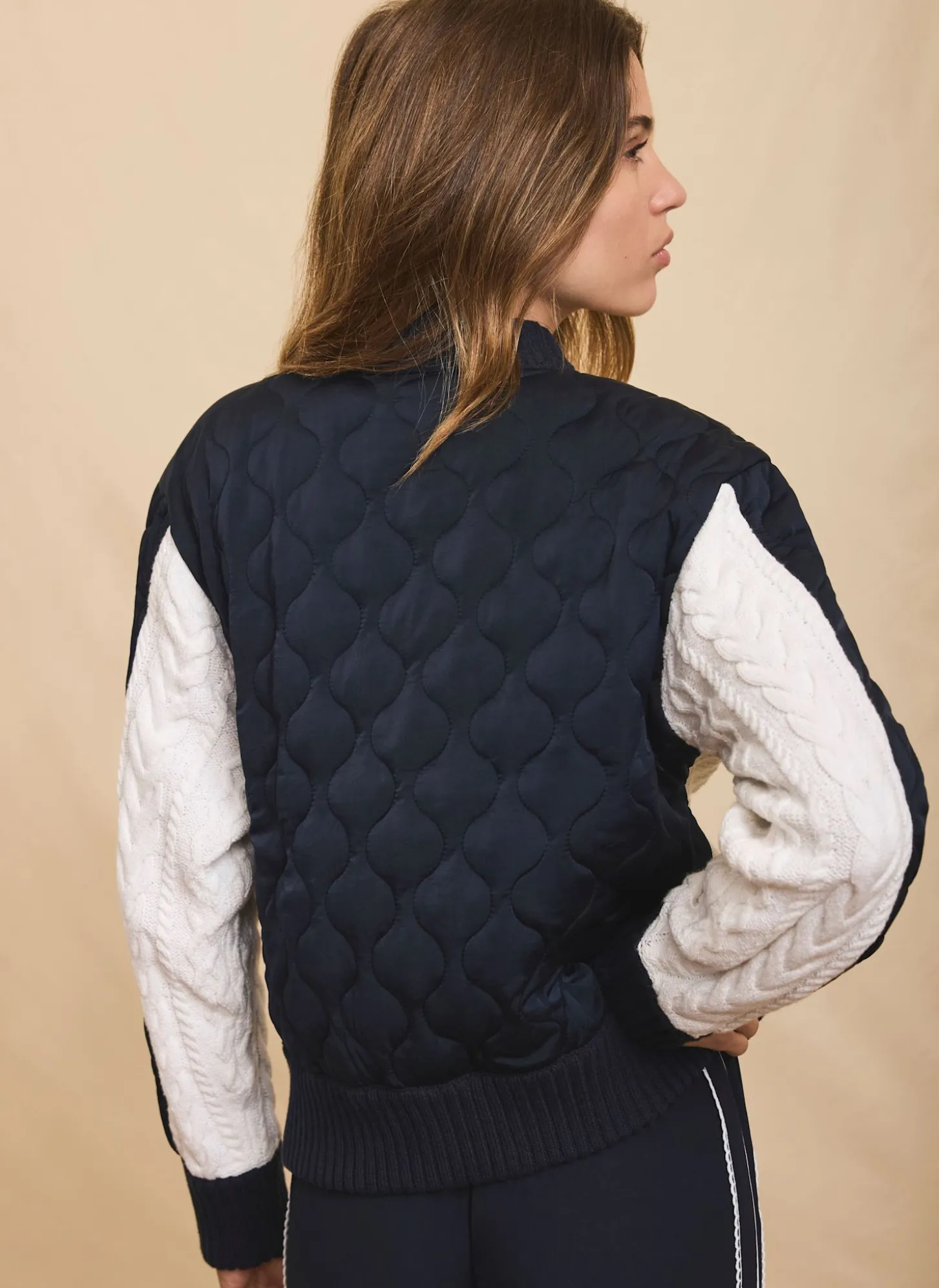 Navy Quilted Cable Knit Jacket