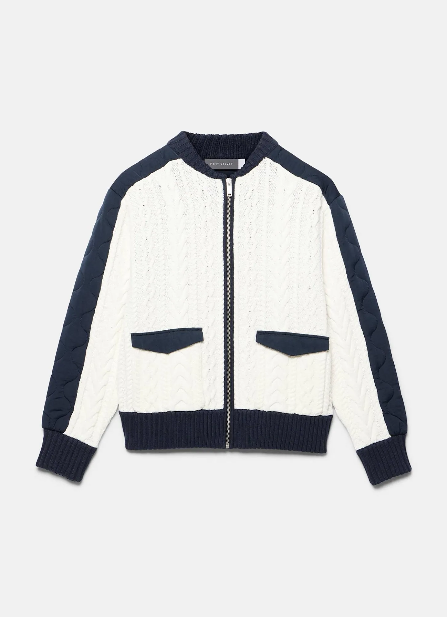 Navy Quilted Cable Knit Jacket