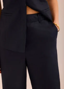 Navy Ramie Longline Tailored Shorts