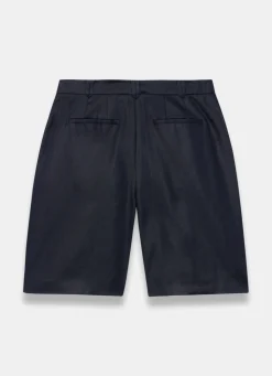 Navy Ramie Longline Tailored Shorts