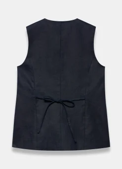 Navy Ramie Longline Waistcoat