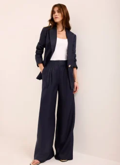 Navy Ramie Single Breasted Blazer