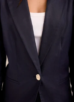 Navy Ramie Single Breasted Blazer