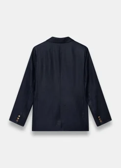 Navy Ramie Single Breasted Blazer