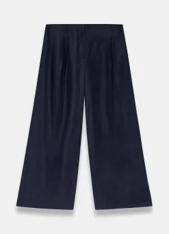Navy Ramie Wide Leg Trousers