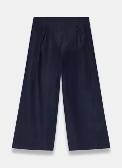 Navy Ramie Wide Leg Trousers