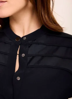 Navy Satin Utility Midi Dress