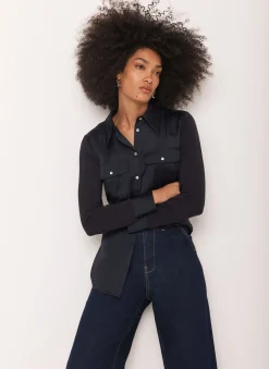 Navy Satin Utility Shirt