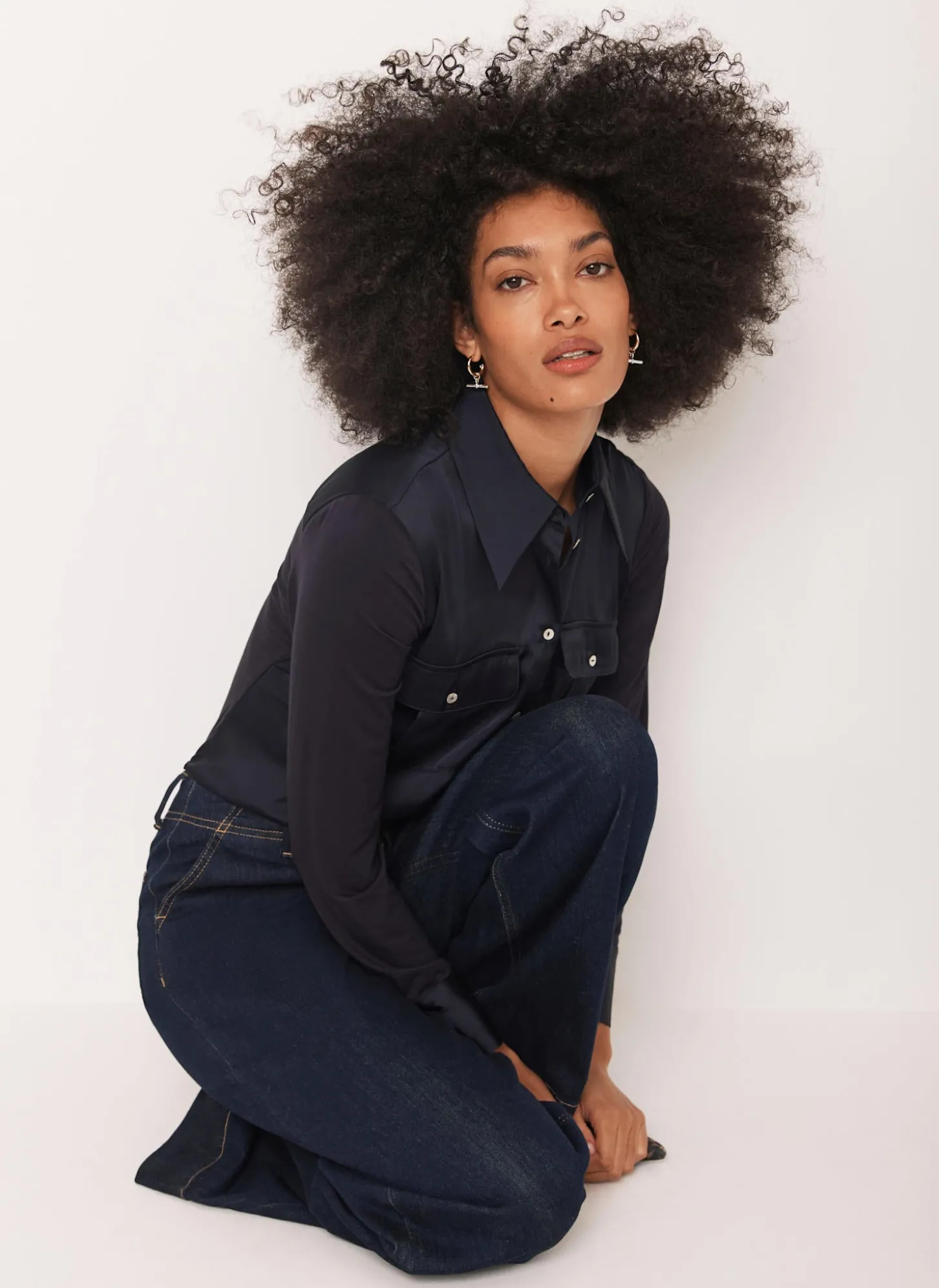 Navy Satin Utility Shirt