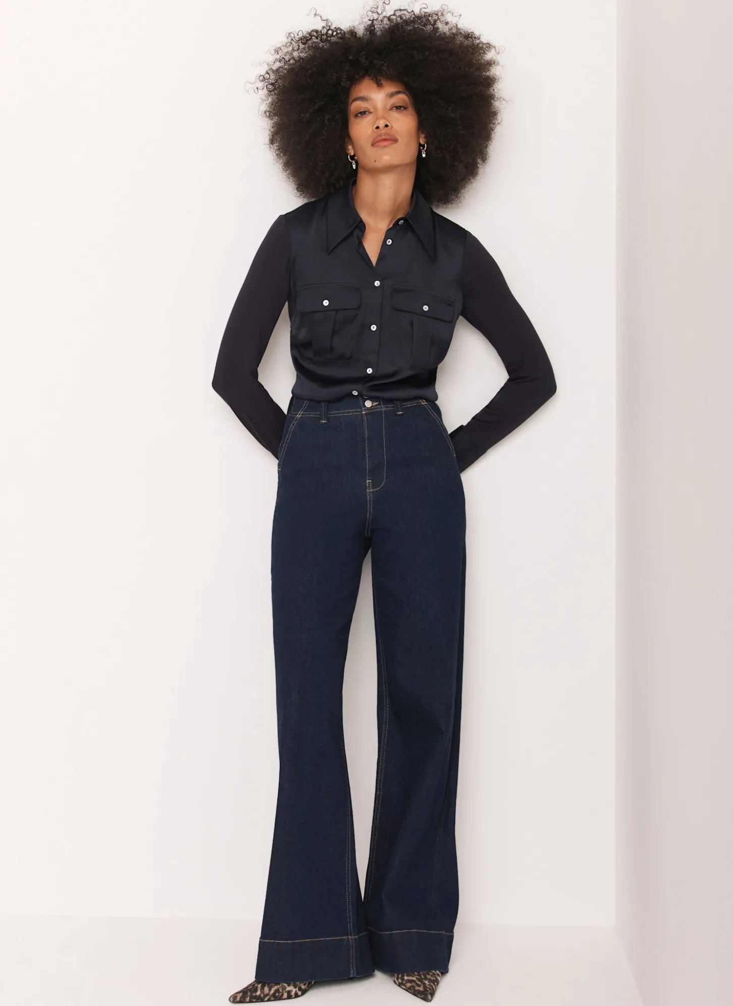 Navy Satin Utility Shirt