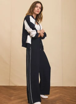 Navy Scallop Side Stripe Wide Trousers