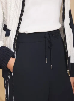 Navy Scallop Side Stripe Wide Trousers