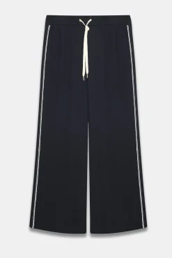 Navy Scallop Side Stripe Wide Trousers