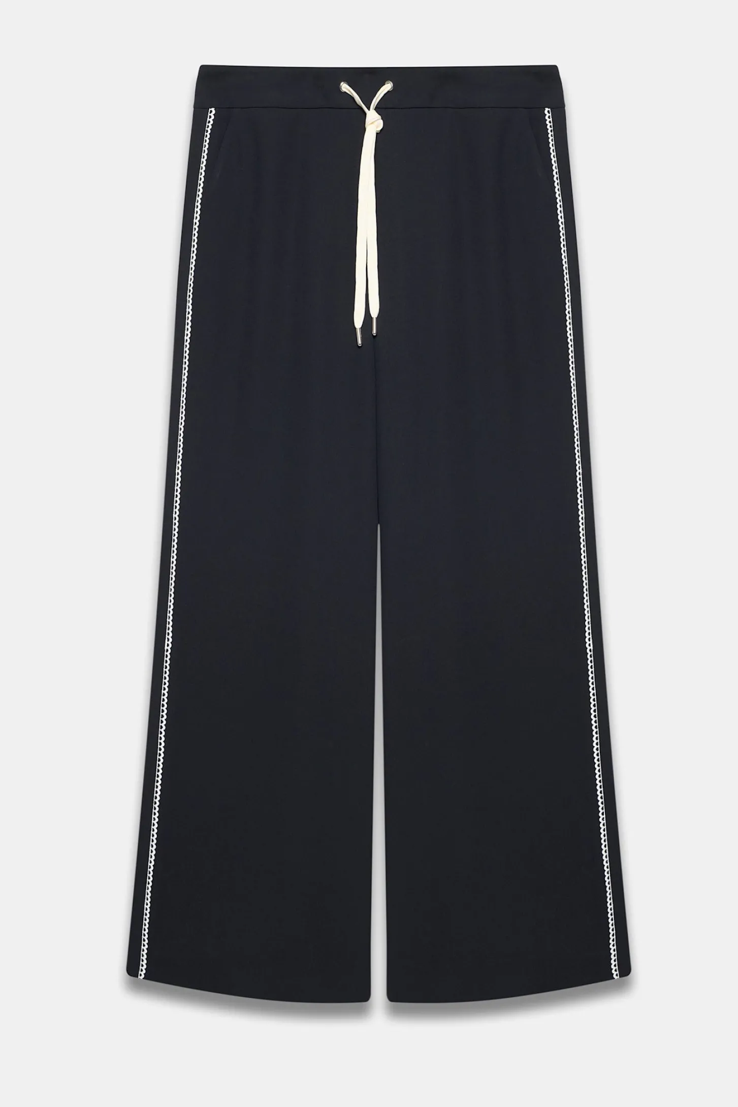 Navy Scallop Side Stripe Wide Trousers
