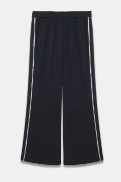 Navy Scallop Side Stripe Wide Trousers