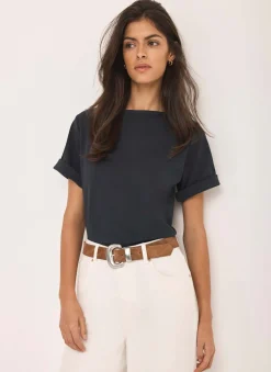 Navy Slash Neck T Shirt