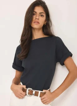 Navy Slash Neck T Shirt