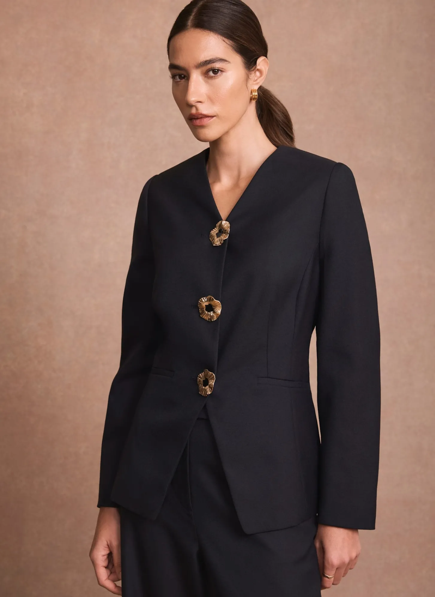 Navy Statement Button Sculpted Jacket