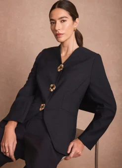 Navy Statement Button Sculpted Jacket